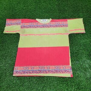 Vintage 70s Boho Shirt Womens XL 23x27 Green Red